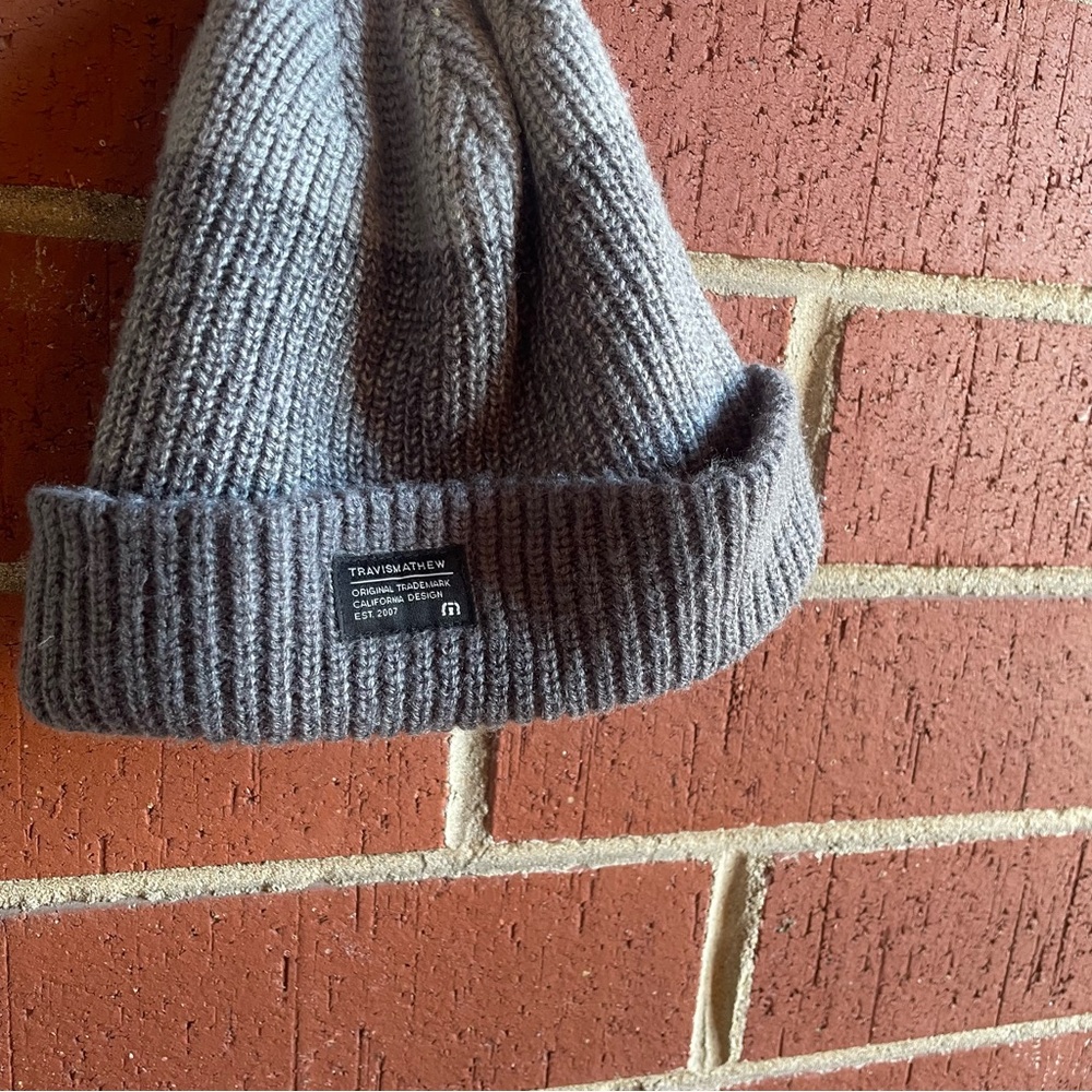 Travis Matthew beanie with Grey color-blocked stripes and heathering